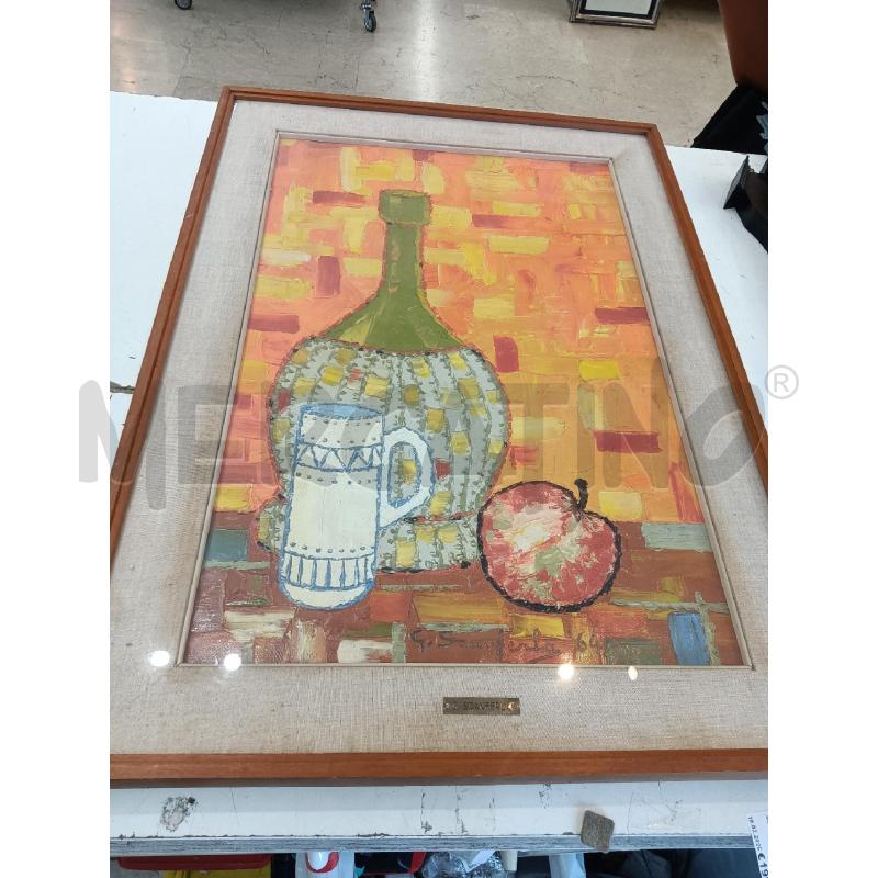 QUADRO OLIO SU TELA G.SCANFERLA BOTTIGLIA MELA BOCCALE  | Mercatino dell'Usato Mestre 1