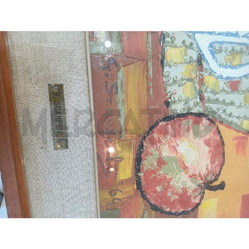 QUADRO OLIO SU TELA G.SCANFERLA BOTTIGLIA MELA BOCCALE  | Mercatino dell'Usato Mestre 2