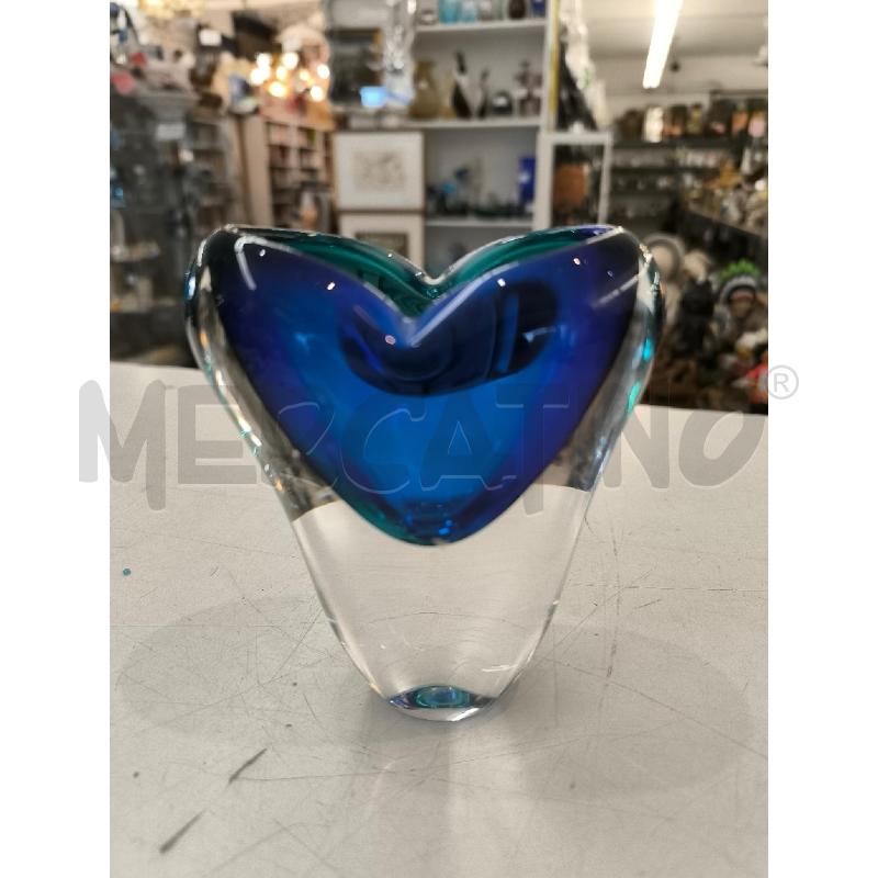 VASO VETRO MURANO CUORE CELESTE E VERDE | Mercatino dell'Usato Mestre 1