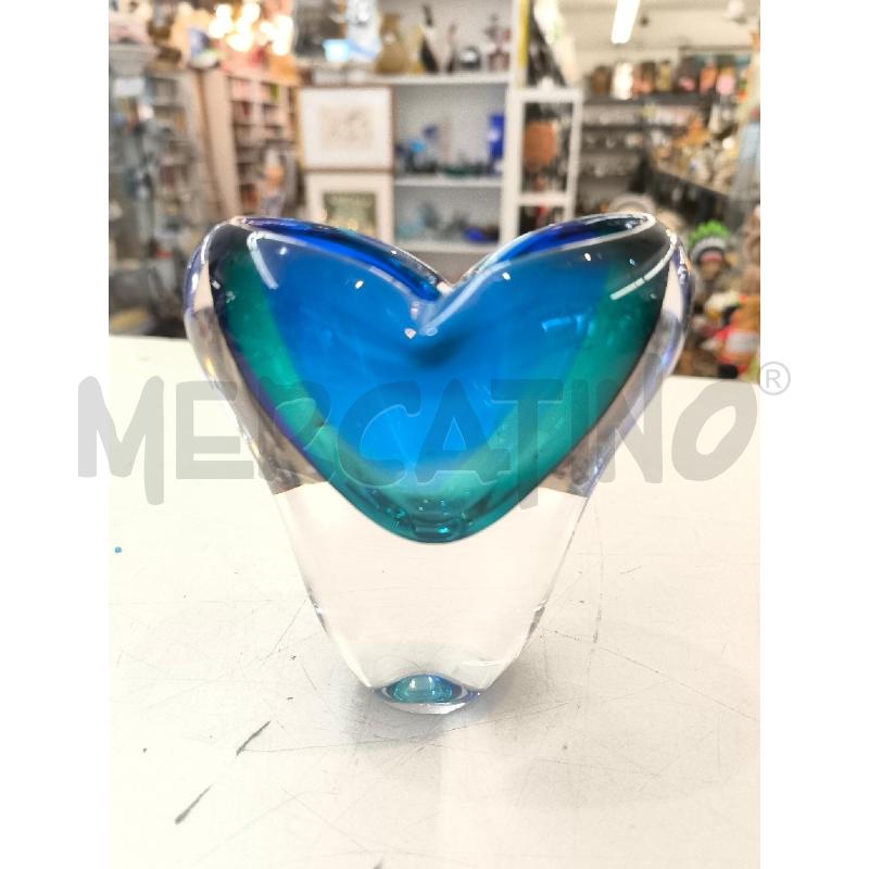 VASO VETRO MURANO CUORE CELESTE E VERDE | Mercatino dell'Usato Mestre 2
