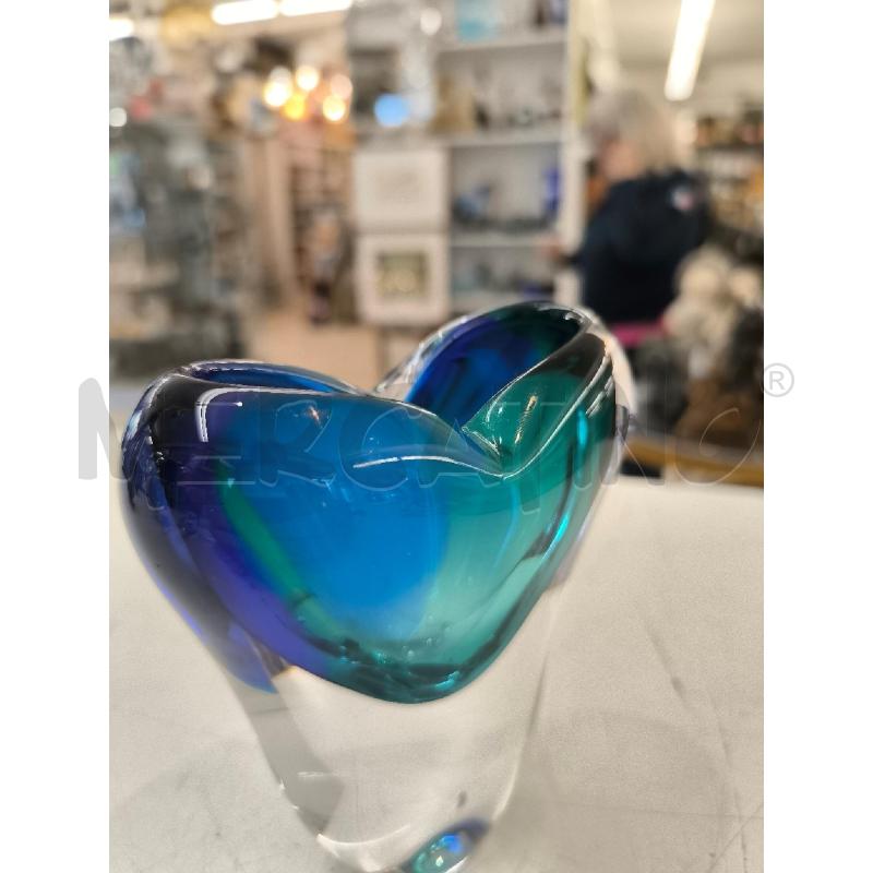 VASO VETRO MURANO CUORE CELESTE E VERDE | Mercatino dell'Usato Mestre 3