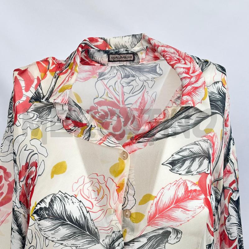 CAMICIA DONNA MALIPARMI VELO FANTASIA FIORI FOGLIE NERE GIAL ROSA BOTT | Mercatino dell'Usato Chiampo 2
