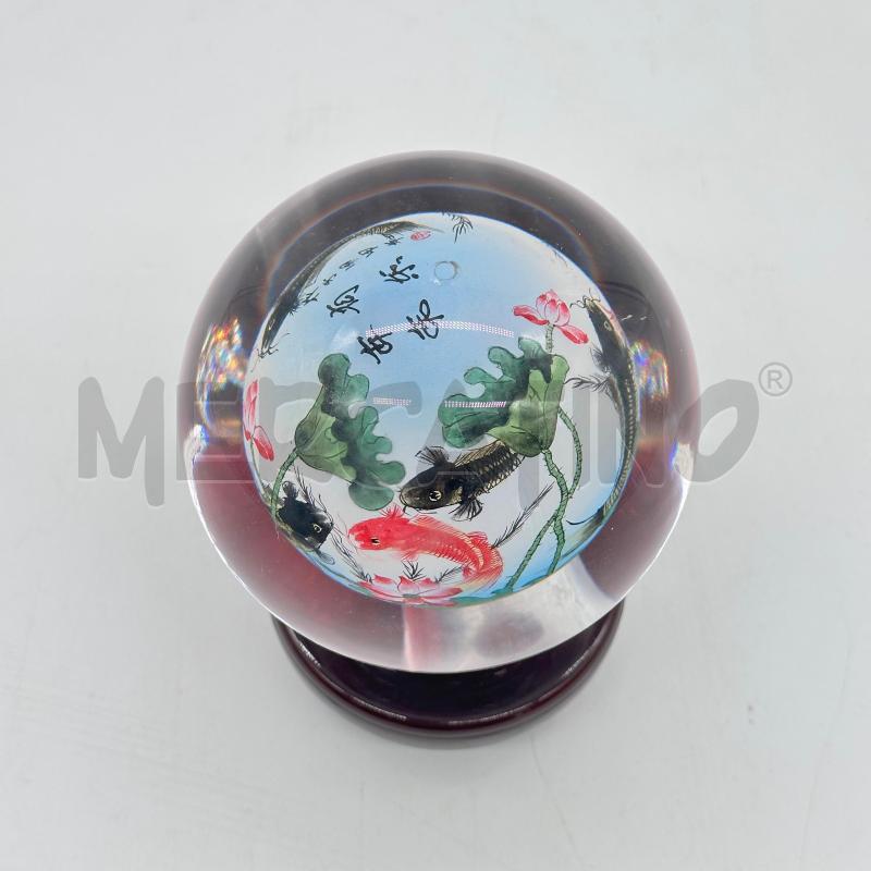 SFERA VETRO GIAPPONESE CARPE ROSSO NERE PIEDISTALLO LEGNO | Mercatino dell'Usato Chiampo 2