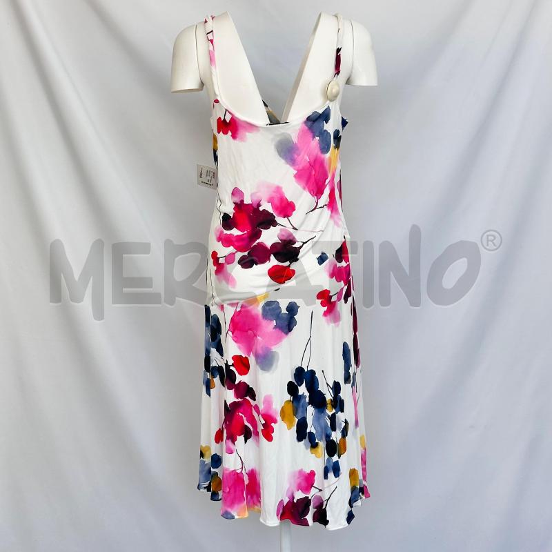 VESTITO DONNA MOSCHINO BIANCO FIORI SFUM BLU ROSA GIAL SPALLINE ARR SCOLLO | Mercatino dell'Usato Chiampo 4