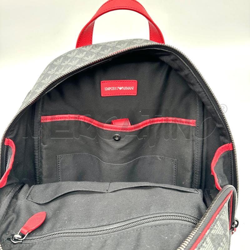 ZAINO UOMO EMPORIO ARMANI MOTIVO AQUILE NERO GRIGIO RIFINITURE ROSSE SPALLINE TESS CINTURA | Mercatino dell'Usato Chiampo 5