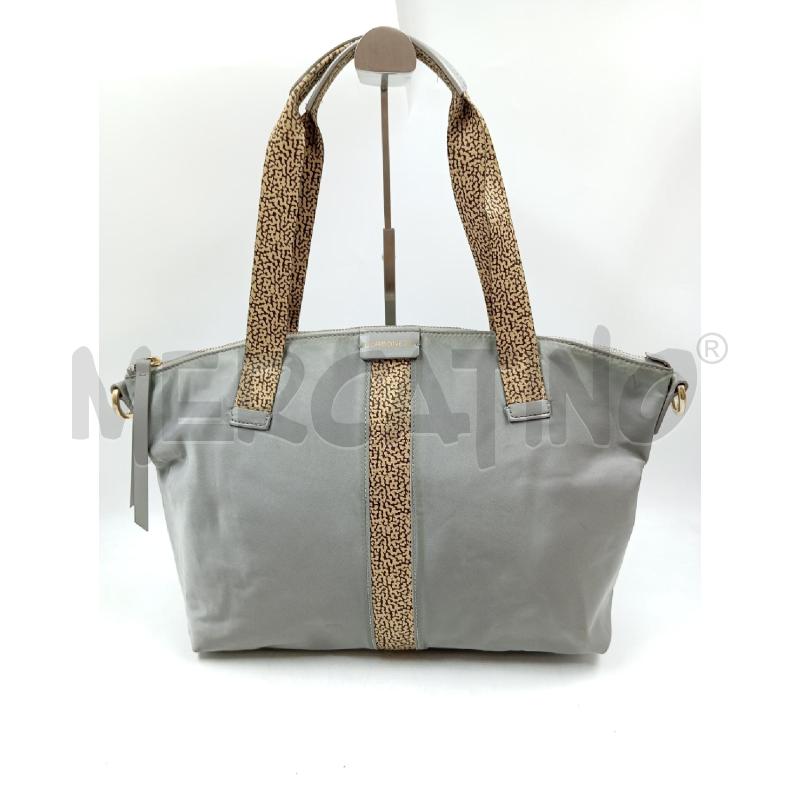 BORSA A SPALLA BORBONESE NYLON GRIGIO INSERTI STAMPA TAPIRO | Mercatino dell'Usato Verona fiera 1