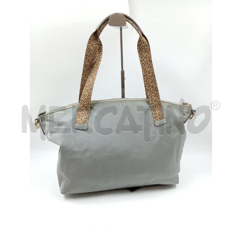BORSA A SPALLA BORBONESE NYLON GRIGIO INSERTI STAMPA TAPIRO | Mercatino dell'Usato Verona fiera 2