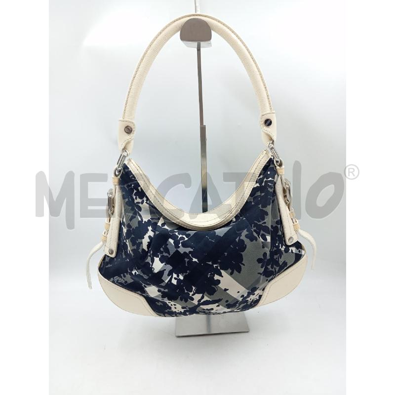 BORSA A SPALLA BURBERRY CHECK FIORI NERO INSERTO PELLE BIANCO | Mercatino dell'Usato Verona fiera 1