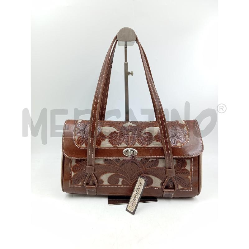 BORSA A SPALLA MALIPARMI TESSUTO BEIGE CUOIO MARRONE  | Mercatino dell'Usato Verona fiera 1