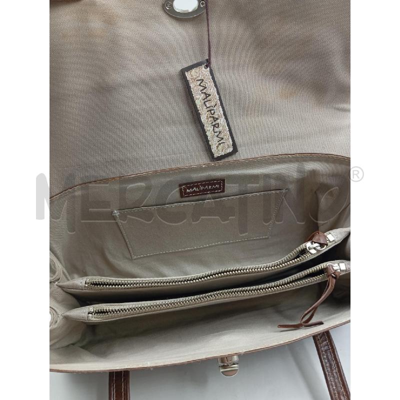 BORSA A SPALLA MALIPARMI TESSUTO BEIGE CUOIO MARRONE  | Mercatino dell'Usato Verona fiera 3