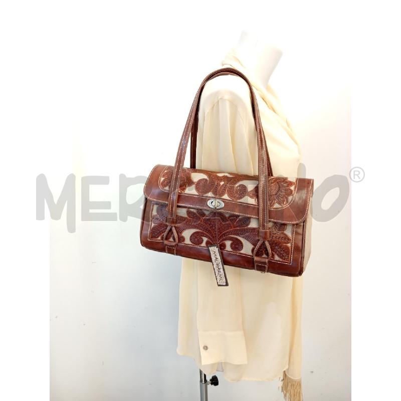 BORSA A SPALLA MALIPARMI TESSUTO BEIGE CUOIO MARRONE  | Mercatino dell'Usato Verona fiera 5