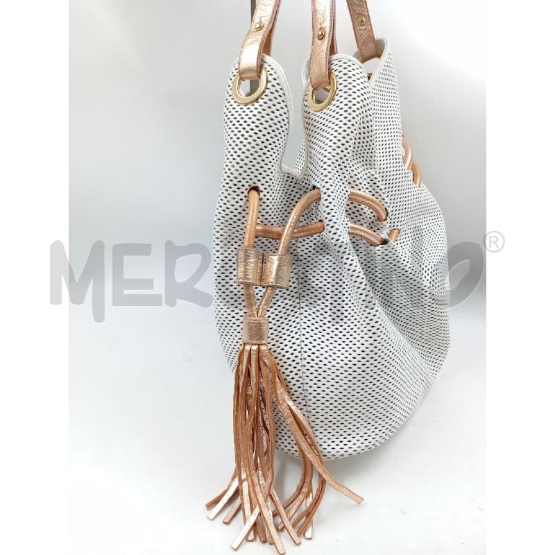 BORSA DONNA FRAU BIANCA TRAFORATA MANICI DORATI | Mercatino dell'Usato Verona fiera 2