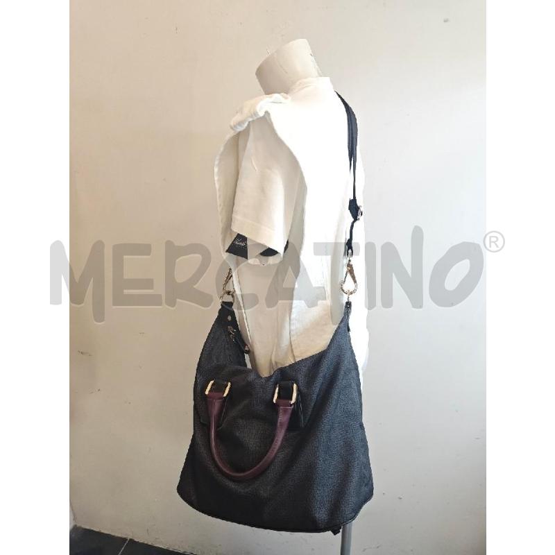 BORSA D BORBONESE NYLON NERA MANICI BORDEAUX IN PELLE  | Mercatino dell'Usato Verona fiera 4