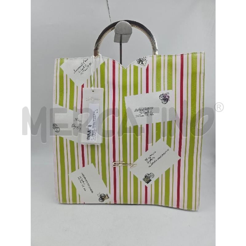 BORSA D GENNY PELLE A RIGHE VERDE STAMPA CARTOLINE  | Mercatino dell'Usato Verona fiera 1