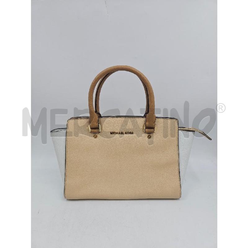 BORSA D MICHAEL KORS SELMA BEIGE LATERALI BIANCHI  | Mercatino dell'Usato Verona fiera 1