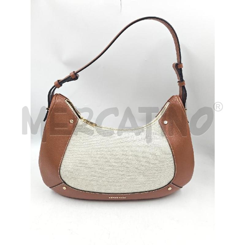 BORSA HOBO BORBONESE PELLE MARRONE TESSUTO BEIGE  | Mercatino dell'Usato Verona fiera 1