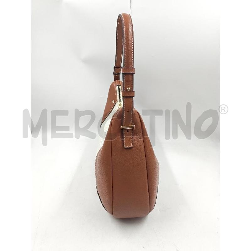 BORSA HOBO BORBONESE PELLE MARRONE TESSUTO BEIGE  | Mercatino dell'Usato Verona fiera 2