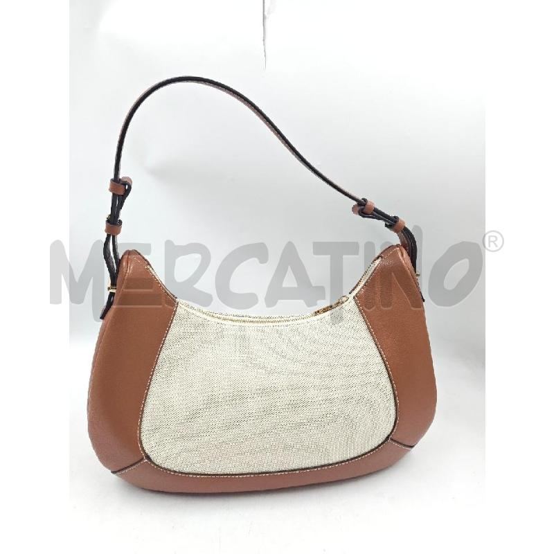 BORSA HOBO BORBONESE PELLE MARRONE TESSUTO BEIGE  | Mercatino dell'Usato Verona fiera 3