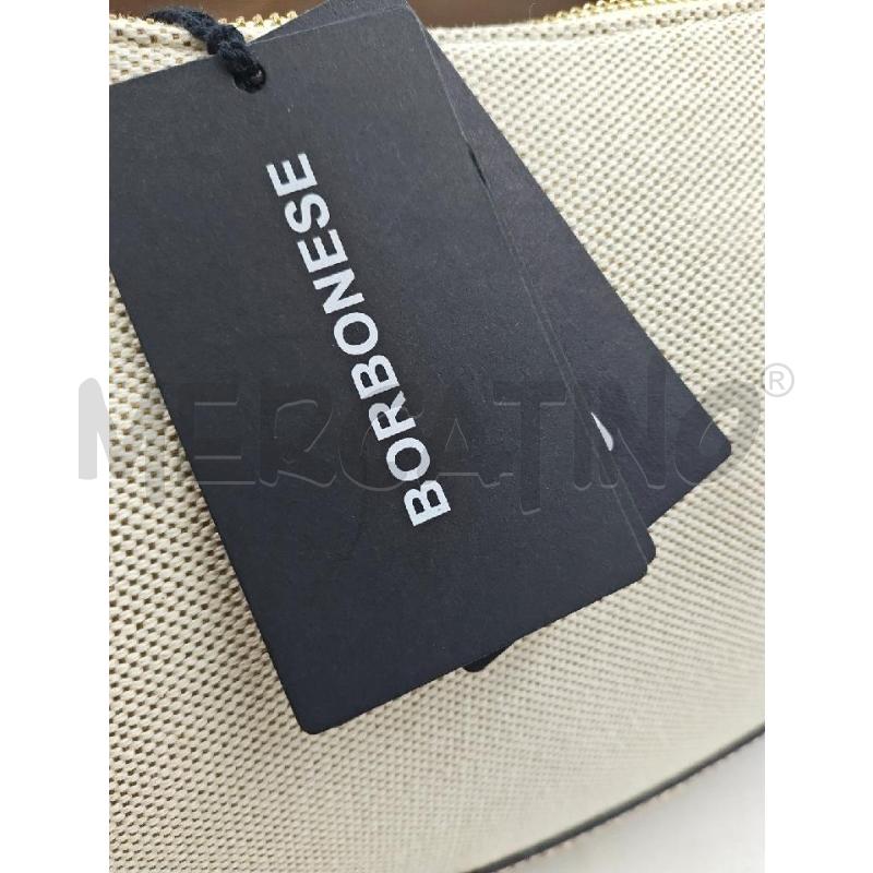 BORSA HOBO BORBONESE PELLE MARRONE TESSUTO BEIGE  | Mercatino dell'Usato Verona fiera 5