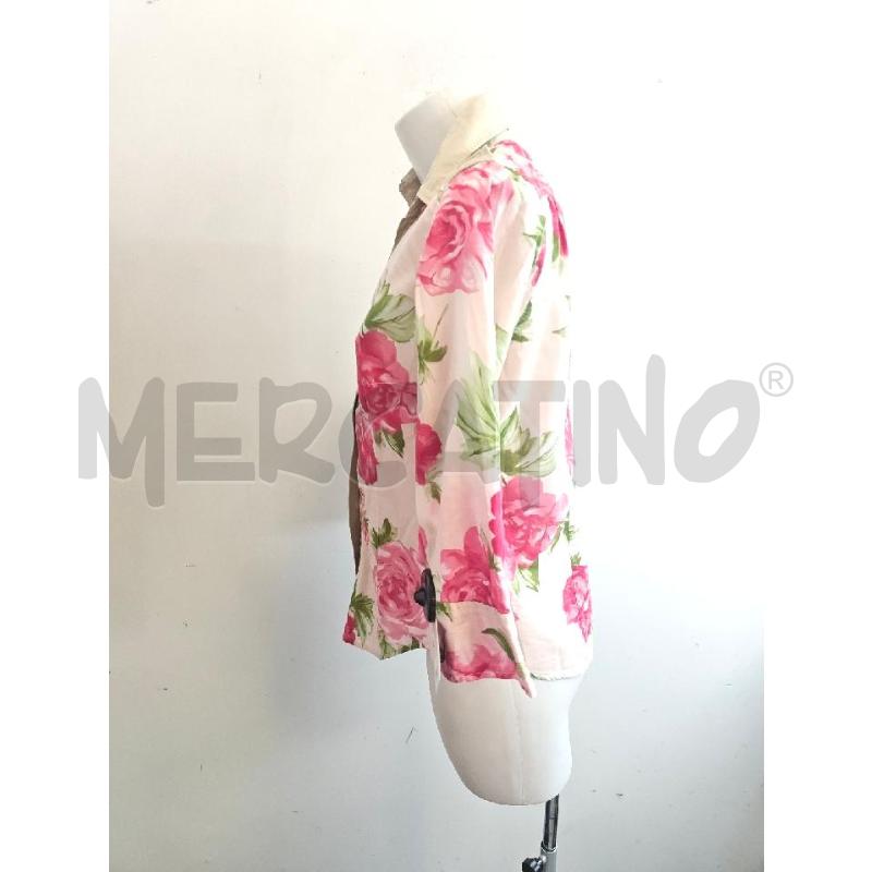 CAMICIA D COAST FIORI ROSSI BORDI E COLLETTO BEIGE  | Mercatino dell'Usato Verona fiera 2