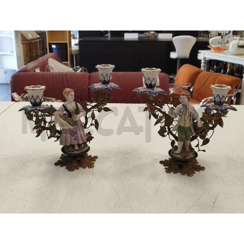 COPPIA CANDELABRI UOMO DONNA CER MET DOR FOGLIE ARBUSTI | Mercatino dell'Usato Verona fiera 1
