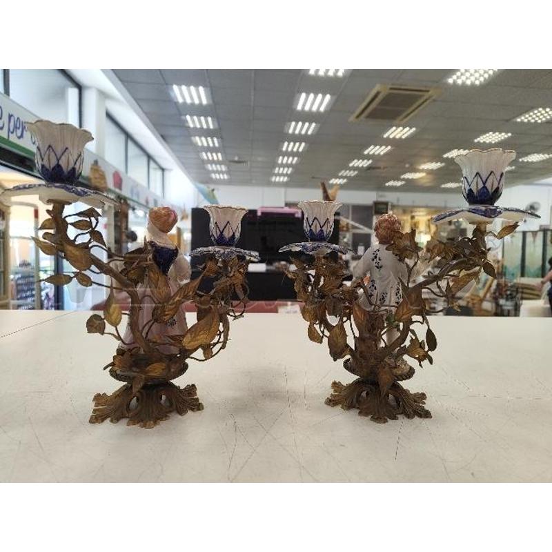 COPPIA CANDELABRI UOMO DONNA CER MET DOR FOGLIE ARBUSTI | Mercatino dell'Usato Verona fiera 4