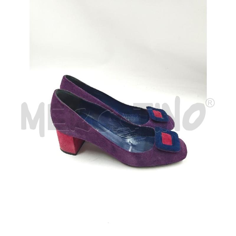 DECOLLETE POLLINI VIOLA INSERTO QUADRATO BLU  | Mercatino dell'Usato Verona fiera 2