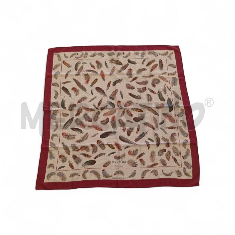 FOULARD HERMES LES PLUME BEIGE BORDI ROSSI SETA CASHMERE  | Mercatino dell'Usato Verona fiera 1
