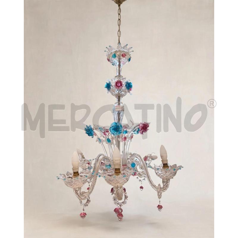 LAMPADARIO MURANO 6L TRASP/ROS/AZZ T/CAREZZONICO | Mercatino dell'Usato Verona fiera 1