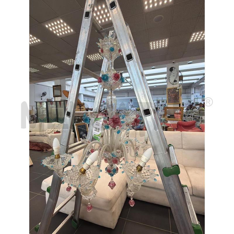 LAMPADARIO MURANO 6L TRASP/ROS/AZZ T/CAREZZONICO | Mercatino dell'Usato Verona fiera 3