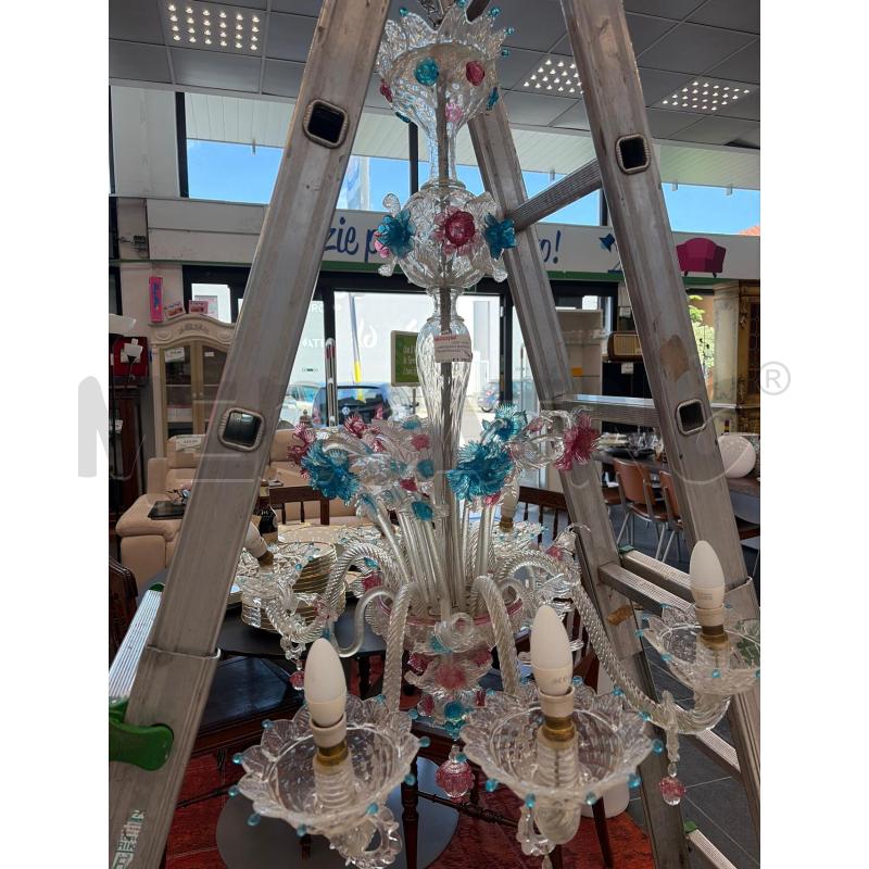 LAMPADARIO MURANO 6L TRASP/ROS/AZZ T/CAREZZONICO | Mercatino dell'Usato Verona fiera 4