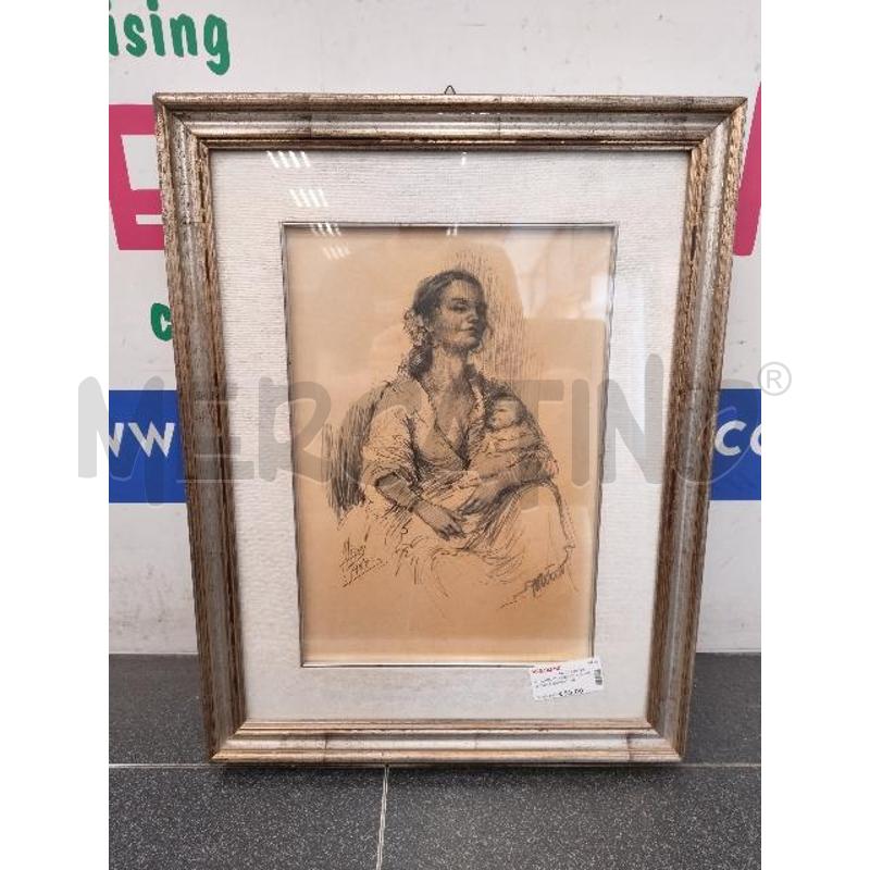 QUADRO DONNA CON BIMBO CARBONCINO FIRMA MIGUEL PAMIES | Mercatino dell'Usato Verona fiera 1