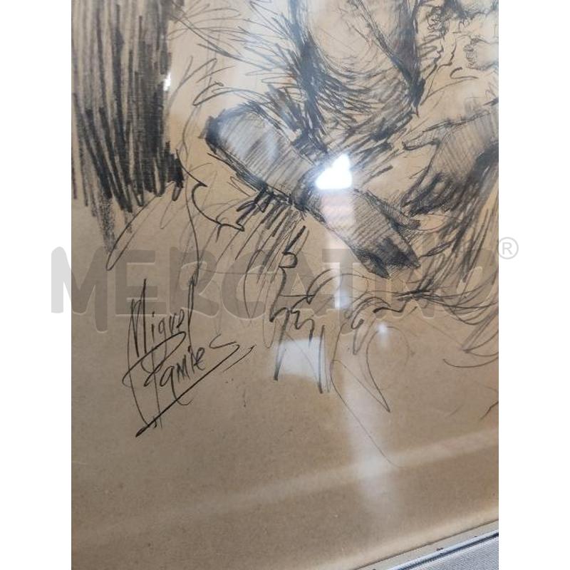 QUADRO DONNA CON BIMBO CARBONCINO FIRMA MIGUEL PAMIES | Mercatino dell'Usato Verona fiera 3