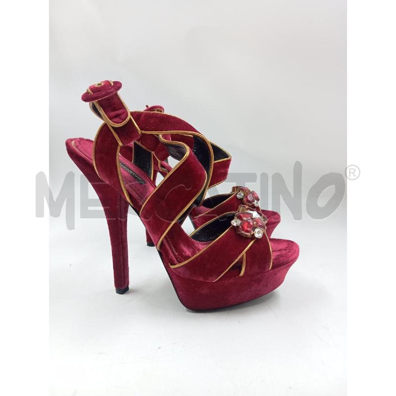 SANDALI DONNA DOLCE&GABANNA PLATEAU VELLUTO ROSSO CRISTALLI | Mercatino dell'Usato Verona fiera 1