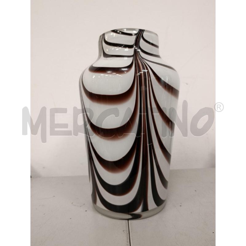 VASO VETRO BIANCO MARRONE LINEE CURVE  | Mercatino dell'Usato Verona fiera 1