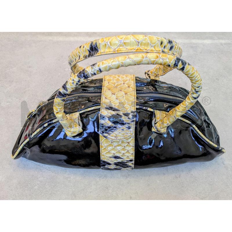BORSA VE4RNICE NERA INSERTTI GIALLO NERO  | Mercatino dell'Usato Lugagnano di sona 3