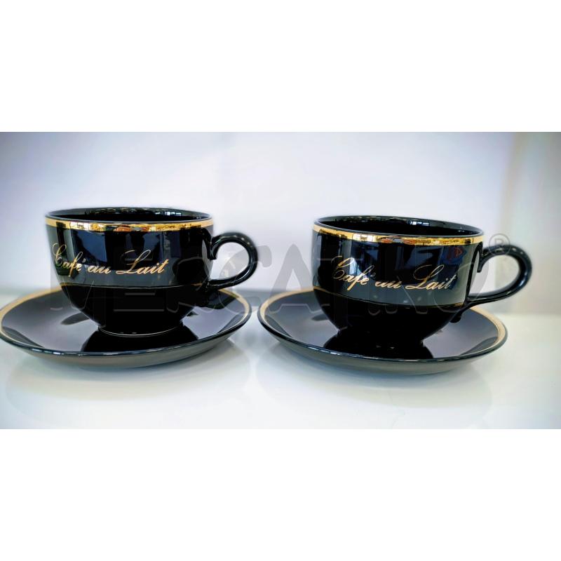TAZZE PZ. 2 CAFFÈ AU LAIT NERE BORDO DORATO  | Mercatino dell'Usato Lugagnano di sona 3