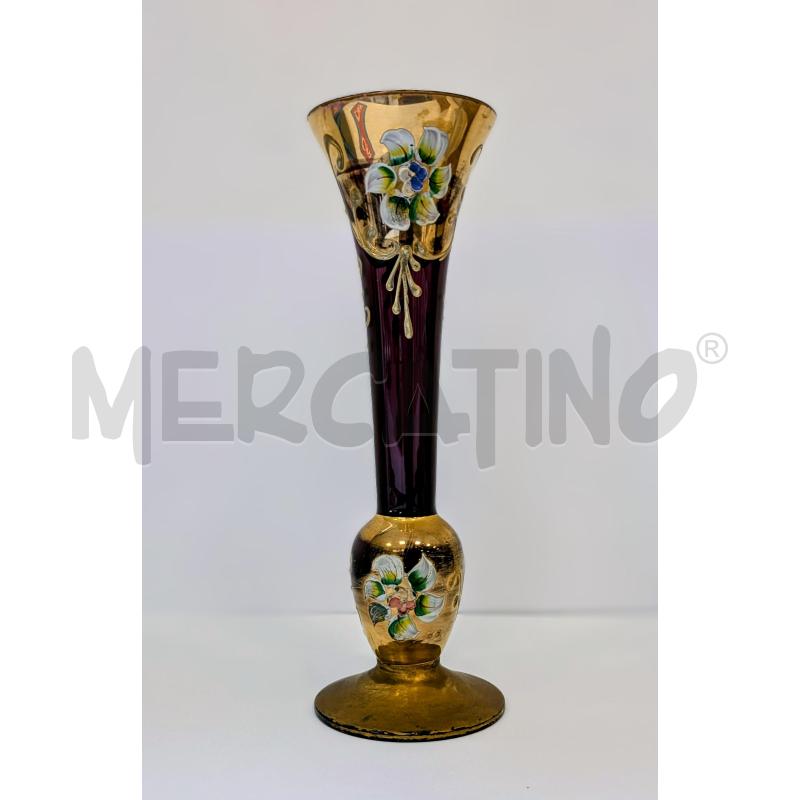 VASETTO IN VETRO VIOLA DECORAZIONI DORATE  | Mercatino dell'Usato Lugagnano di sona 1